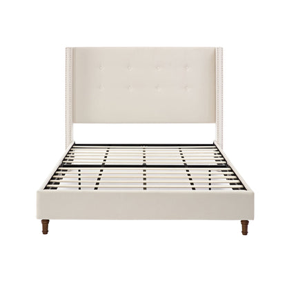 Peyton - Upholstered Bed With 54" High Headboard, Traditional Hand Buttoned Tufting