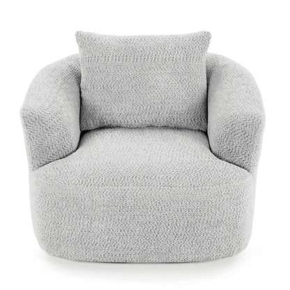 360° Swivel Barrel Sofa Chair With Throw Pillow, Chenille Upholstered Accent Chair