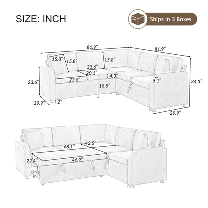 Modern L Shaped Sectional Sofa Bed With Hidden Storage Chenille Upholstery