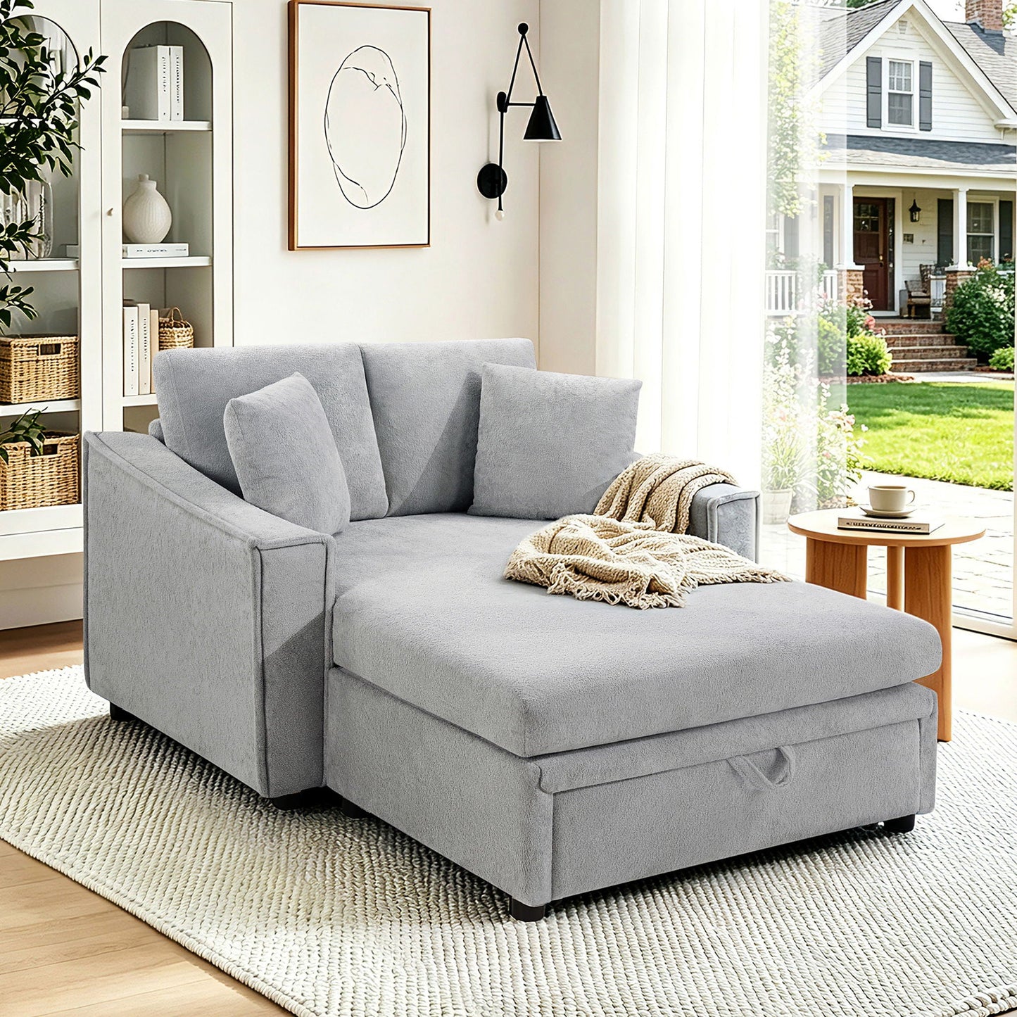 Modern Chaise Sofa With Hidden Storage For Living Room