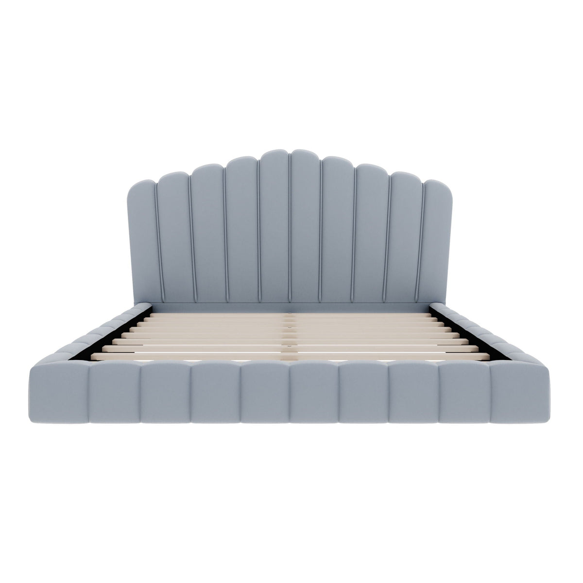 Queen Upholstered Bed Frame With Shell Shaped Headboard - Light Blue - Light Blue