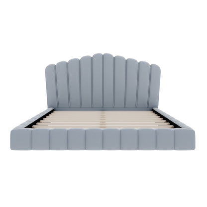 Queen Upholstered Bed Frame With Shell Shaped Headboard - Light Blue - Light Blue