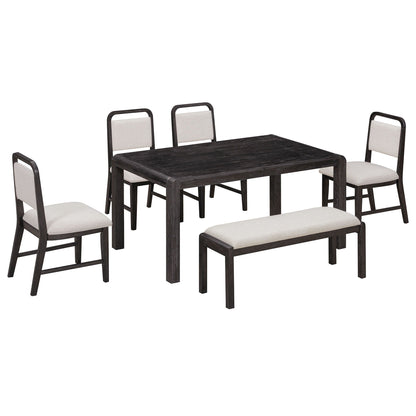 Extendable Dining Table Set With 4 Upholstered Chairs And 1 Bench