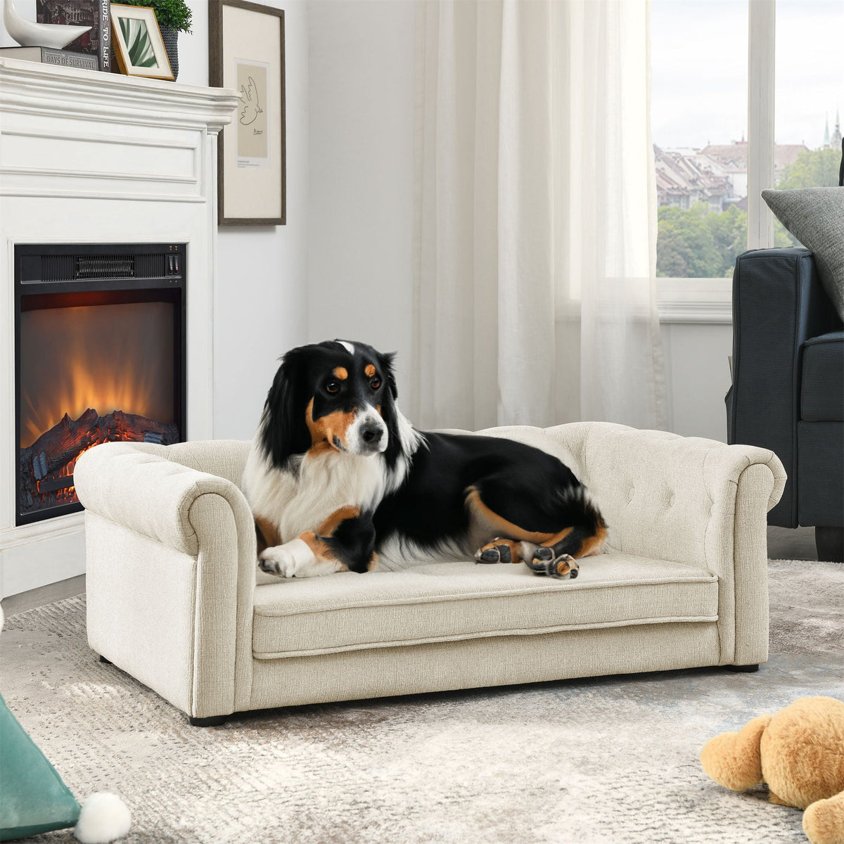 Modern Elegant Rectangle Pet Bed, Durable Elevated Dog Sofa