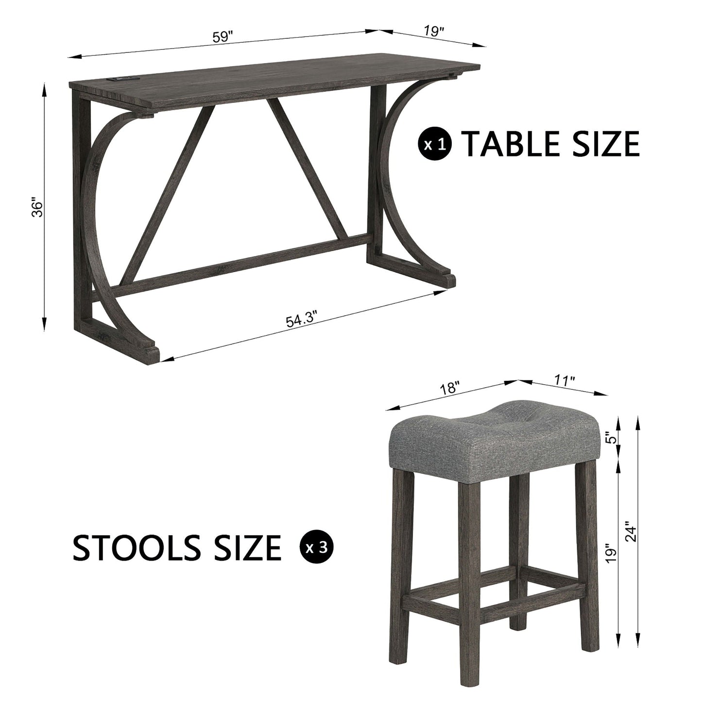 Bar Table Set With 3 Padded Stools