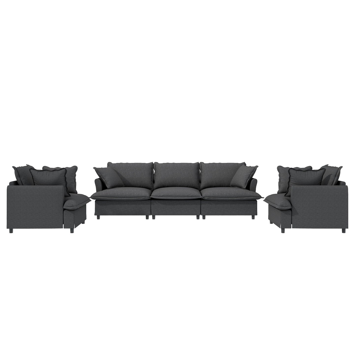 3 Piece Living Room Set Modular Sectional Couch Upholstered 3 Seater Sofa & 2 Armchairs 5 Seat - Gray