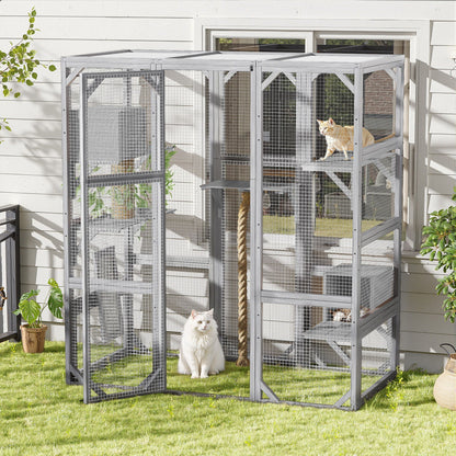 Outdoor Cat House, Diy Cat Enclosure Catio With Double Enter Doors