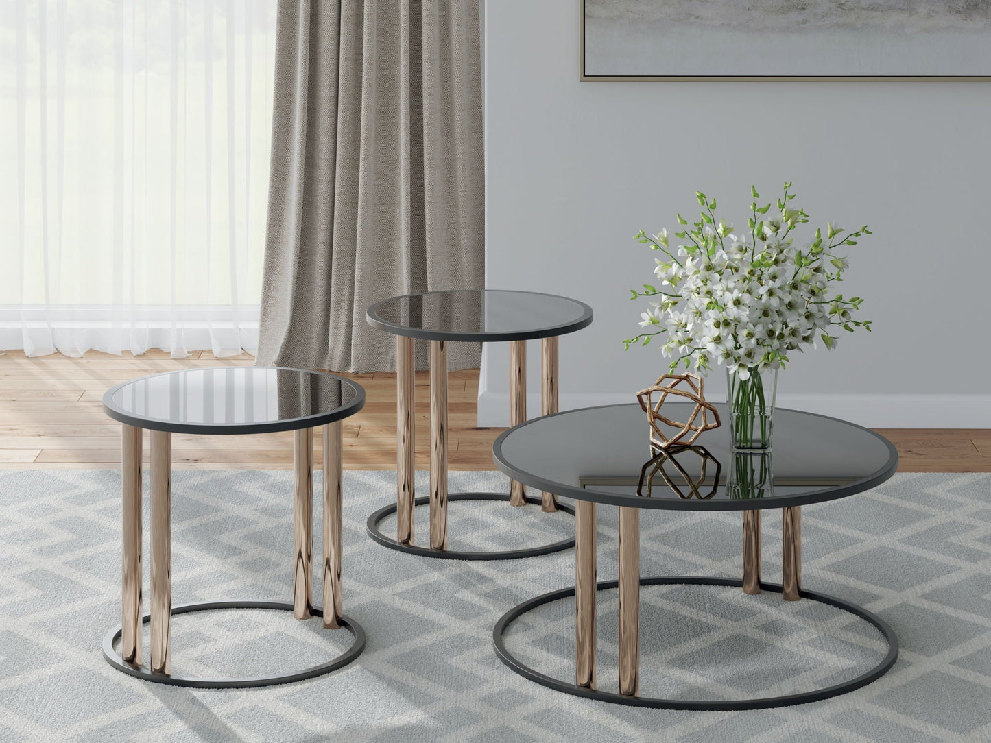 Hannerly - Occasional Table Set (Set of 3) - Black / Gold Finish