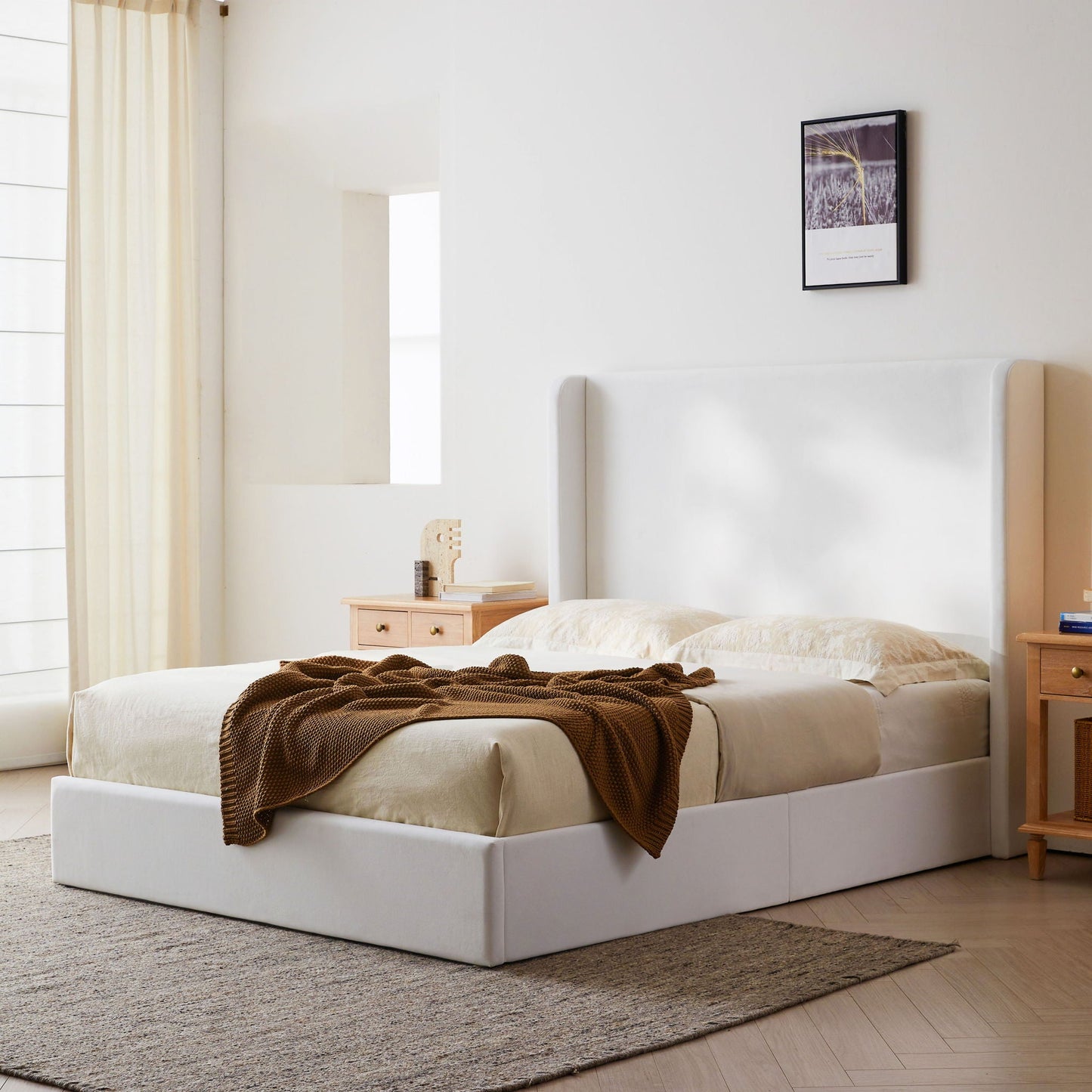 Carmen - King Size Upholstered Wingback Bed - White