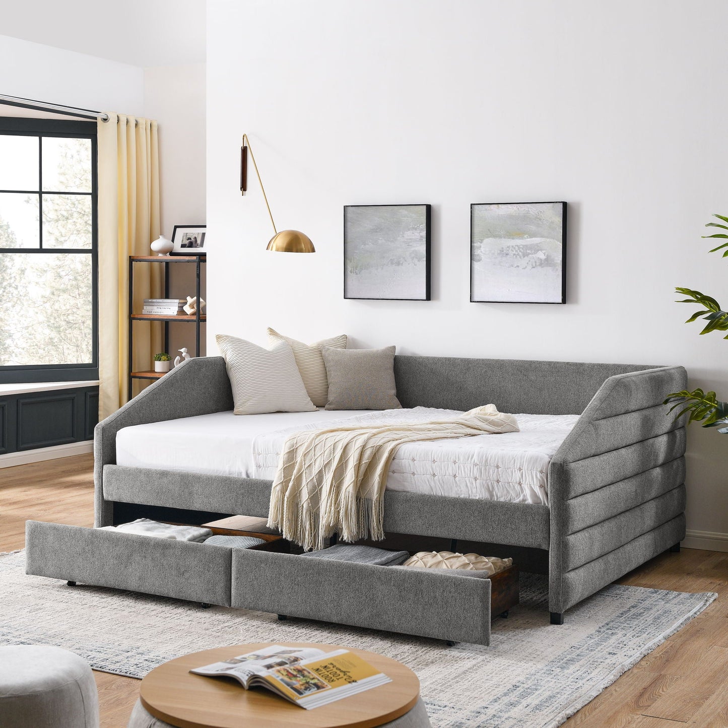 Elegant Daybed With Trundle Upholstered Tufted Sofa Bed