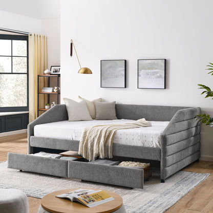 Elegant Daybed With Trundle Upholstered Tufted Sofa Bed