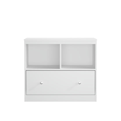 Toy Storage Organizer With Large Drawer And Low Bookshelf For Nursery & Playroom - White