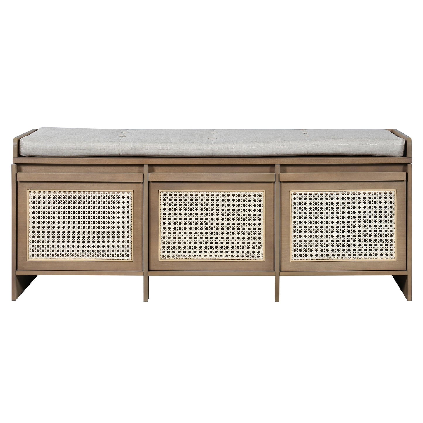 Entryway Shoe Bench With Drawers & Button Tufted Cushion