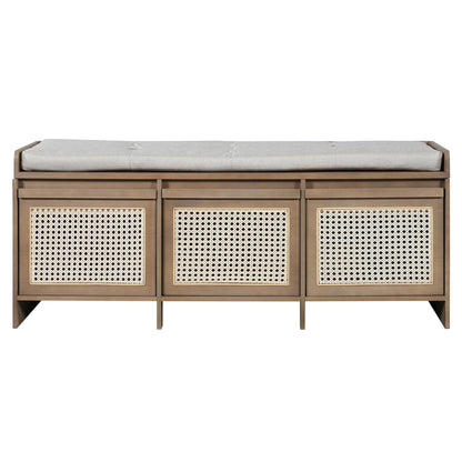 Entryway Shoe Bench With Drawers & Button Tufted Cushion