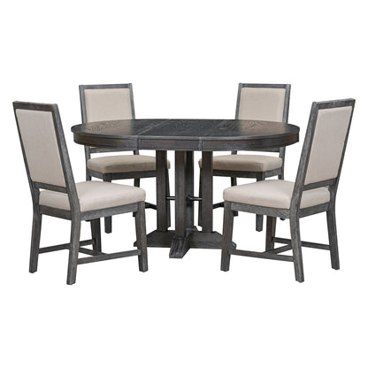 Dining Set & Extendable Round Table And 4 Upholstered Chairs