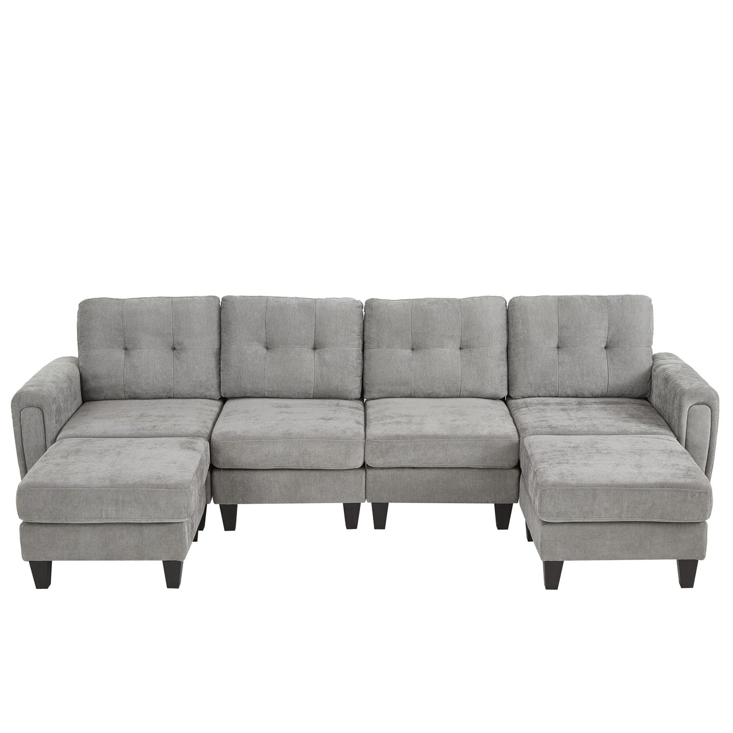 Modular Sectional Sofa With Movable Ottomans, USB Ports & Side Tables