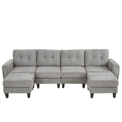 Modular Sectional Sofa With Movable Ottomans, USB Ports & Side Tables