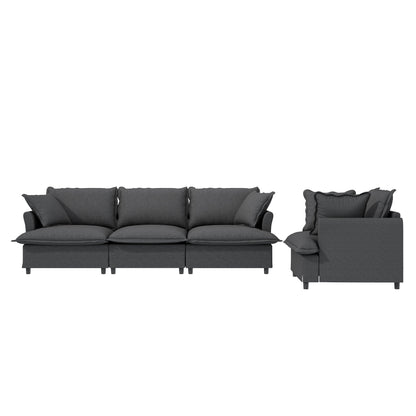 2 Piece Living Room Set With Throw Pillows Sectional Couch Sets, Upholstered 3 Seater Sofa & Armchair 4 Seat - Gray
