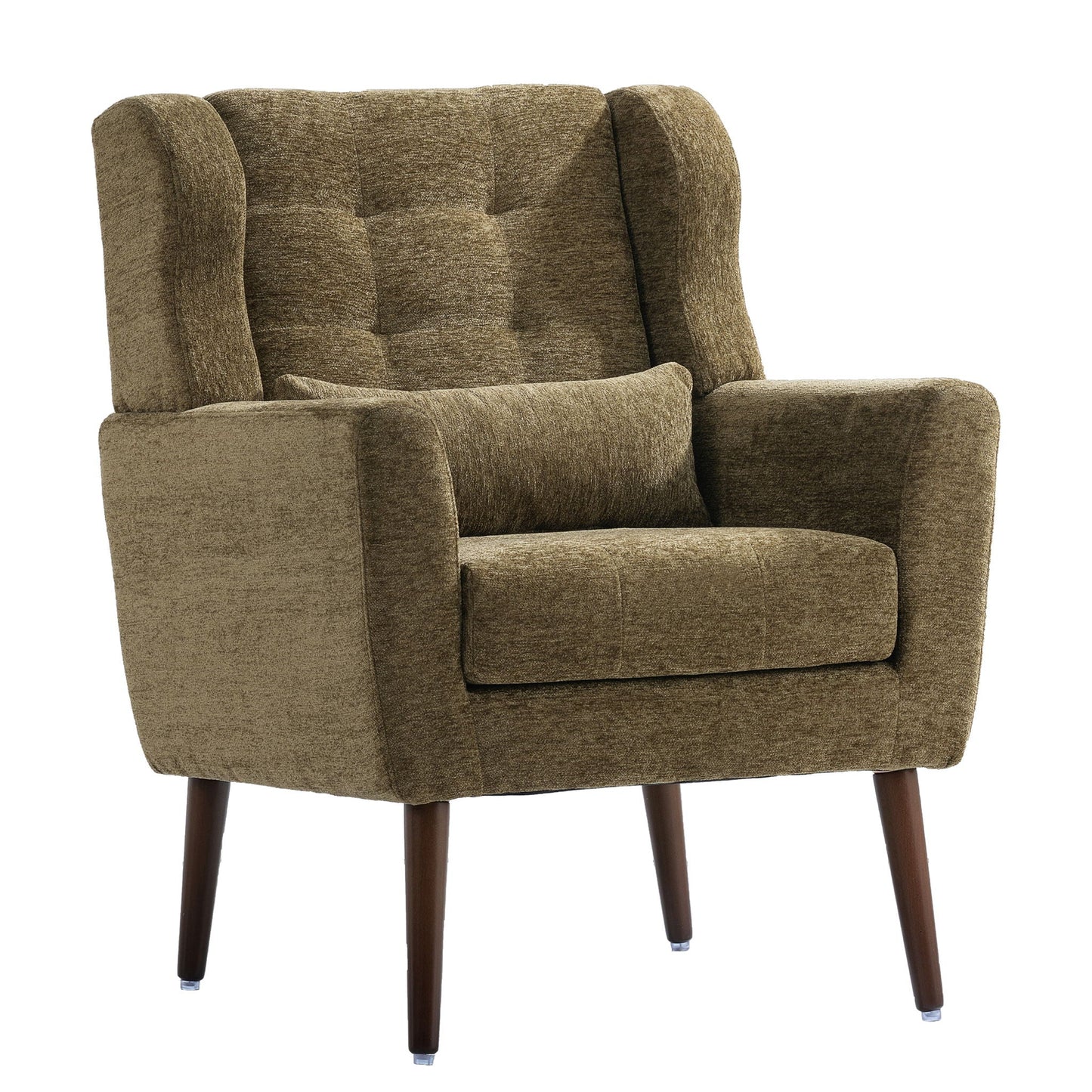 Modern Accent Chair, Arm Chairs For Living Room, Upholstered Mordern Armchair, Comfy Soft Padded Lounge Chair In Small Space, Bedroom, With Pillow, Solid Wood Leg