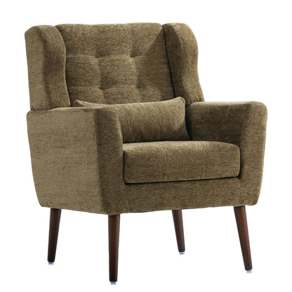 Modern Accent Chair, Arm Chairs For Living Room, Upholstered Mordern Armchair, Comfy Soft Padded Lounge Chair In Small Space, Bedroom, With Pillow, Solid Wood Leg