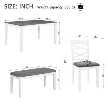 Elegant 6 Piece Dining Table Set With 4 Chairs And Bench