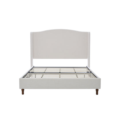 Hannah - Upholstered Wingback Bed Size / Tall Headboard Upholstered King Bed / Premium Textured Canvas Chenille Look / Minimalist Designs / No Box Spring Needed