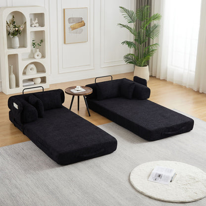 Convertible Sleeper Sofa Bed With Cylindrical Pillow