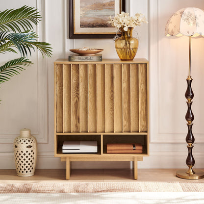 Sideboard Buffet Cabinet With Grille Slat Design With 3 Doors And Adjustable Shelves