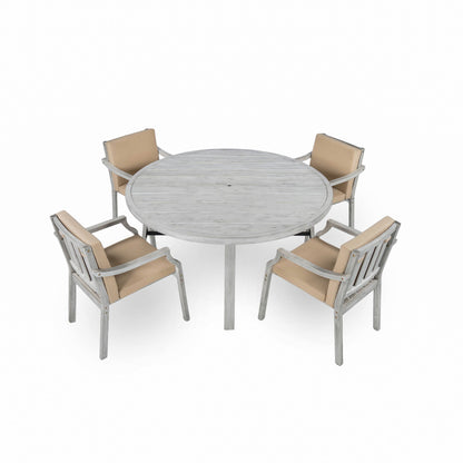 Outdoor Wooden Dinning Set With An Umbrella Hole And Removable Cushions For Patio