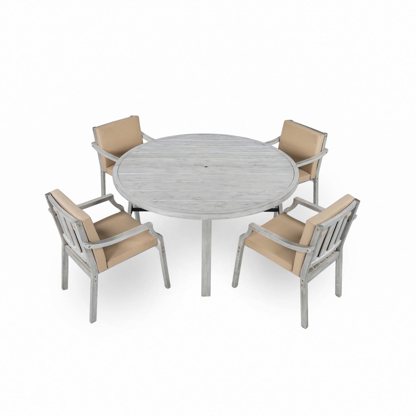 Outdoor Wooden Dinning Set With An Umbrella Hole And Removable Cushions For Patio