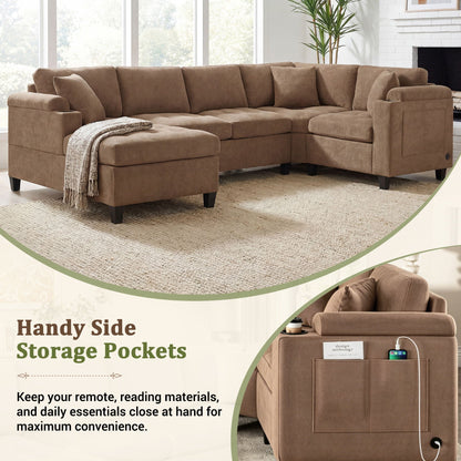 U Shaped Sectional Sofa, Corner Living Room Couch With Built In Cup Holders, Storage, USB Ports