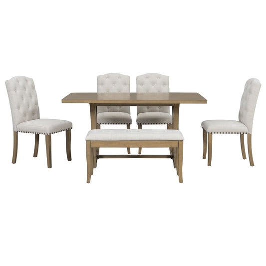Dining Table Set With 4 Upholstered Chairs And Bench