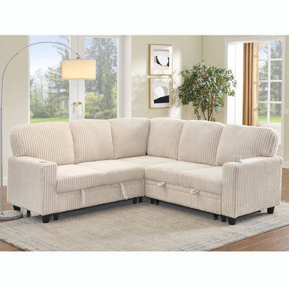 L-Shaped Sofa With Pull Out Sofa Bed With USB