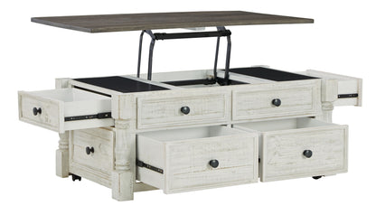 Havalance - Lift Top Cocktail Table with Storage Drawers - White / Gray