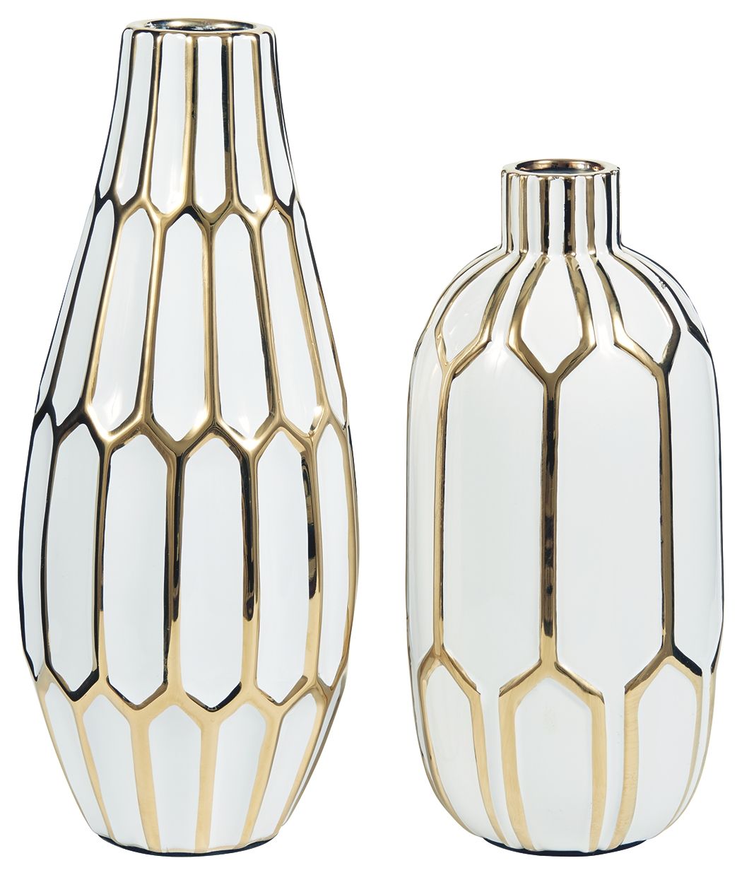 Mohsen - Vase Set (Set of 2) - Gold Finish / White