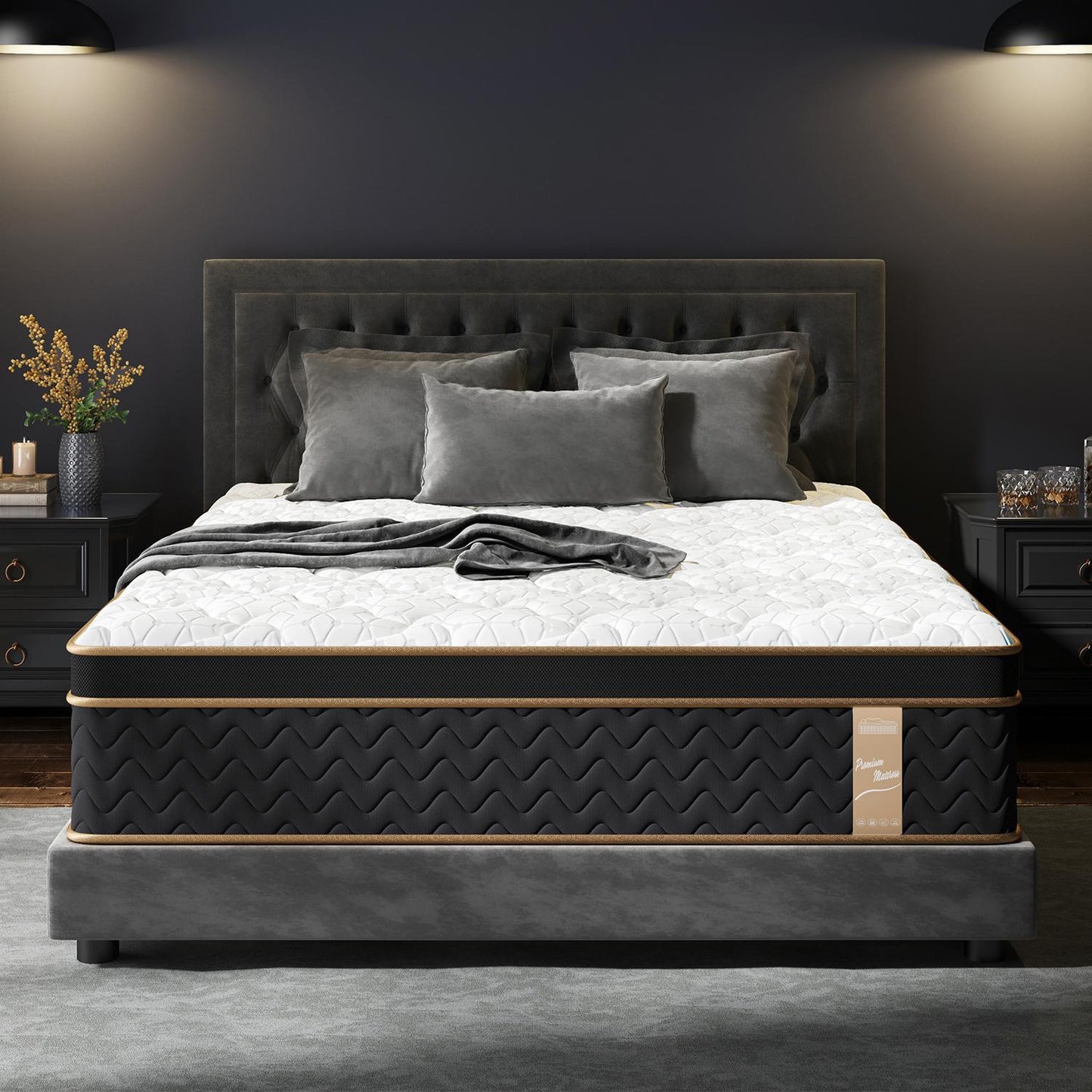 10" Twin Plush Hybrid Mattresses With Gel Memory Foam, Individual Pocket Spring Motion Isolation Edge Support - White / Black