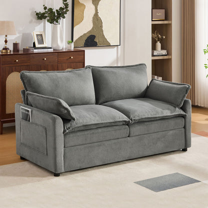 Modern Loveseat Sofa, Upholstered Couch With Side Storage Pockets