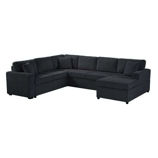 Oversized Sectional U-Shaped Sofa With Chaise Lounge And Three Soft Throw Pillows