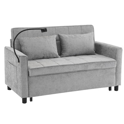 Pull-Out Sleeper Sofa With Reversible Backrest Cushion, Side Pockets, 2 USB Ports And A Phone Holder For Living Room