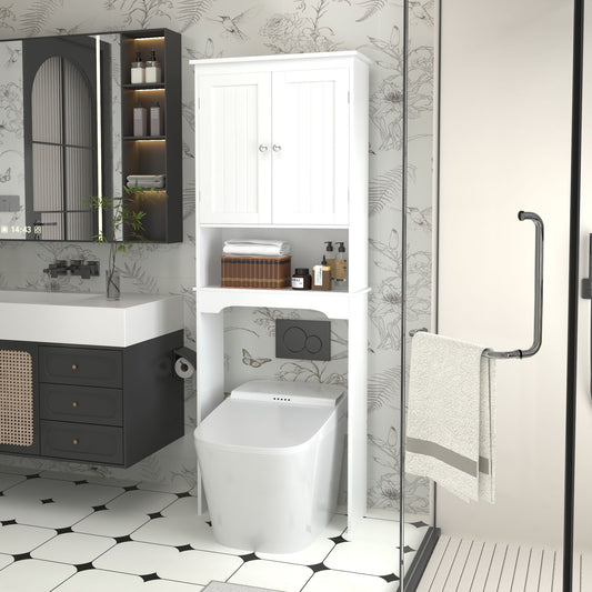 Over The Toilet Storage Cabinet, Bathroom Space Saver With Adjustable Shelf - White