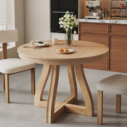 Round Extendable Dining Tabl, Middle Leaf, Curved Legs