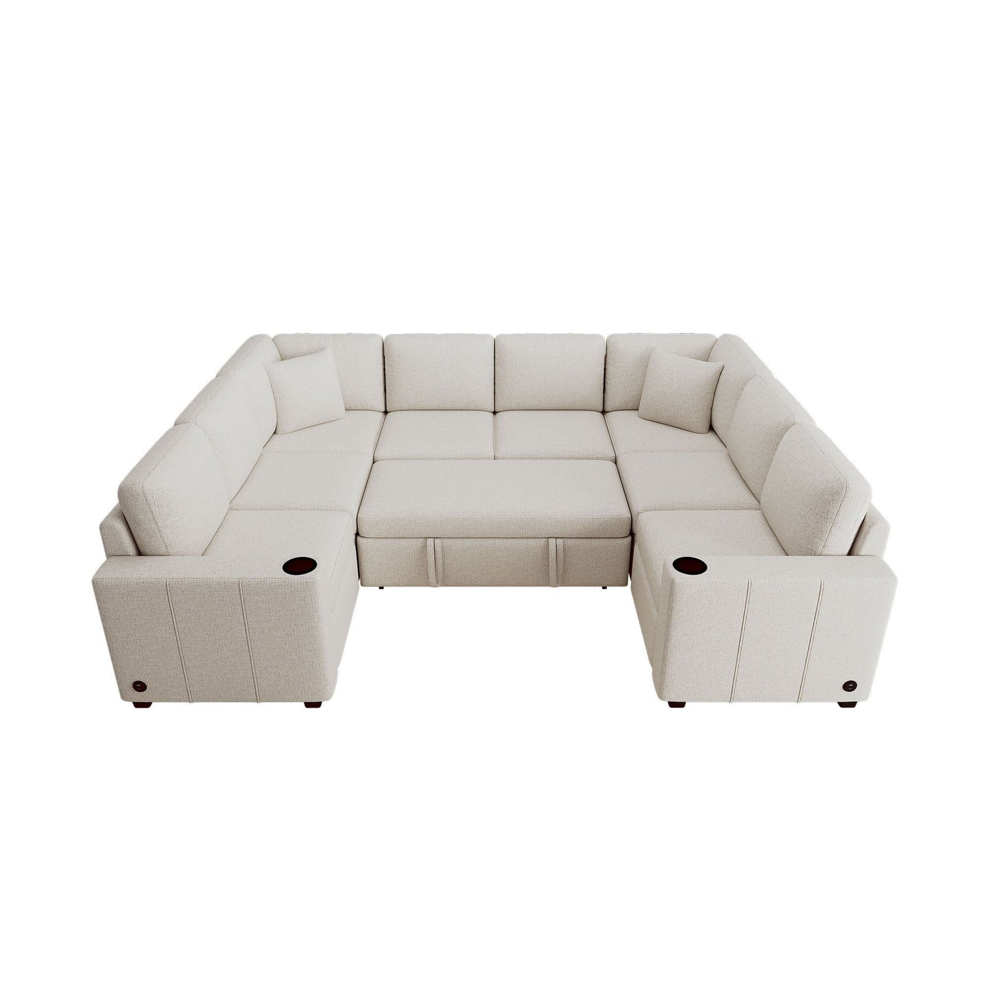 Convertible U-Shaped Sectional Sofa With Pull-Out Bed