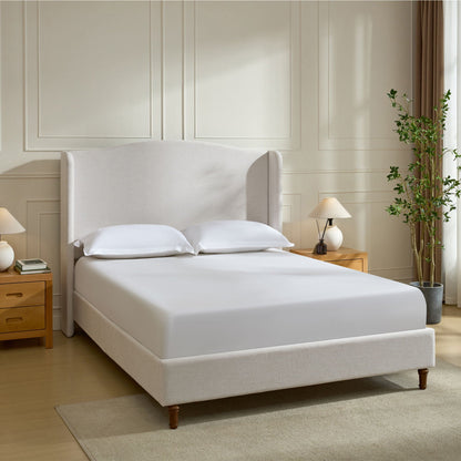 Minimalist Designs Upholstered Wingback Bed With Tall Headboard