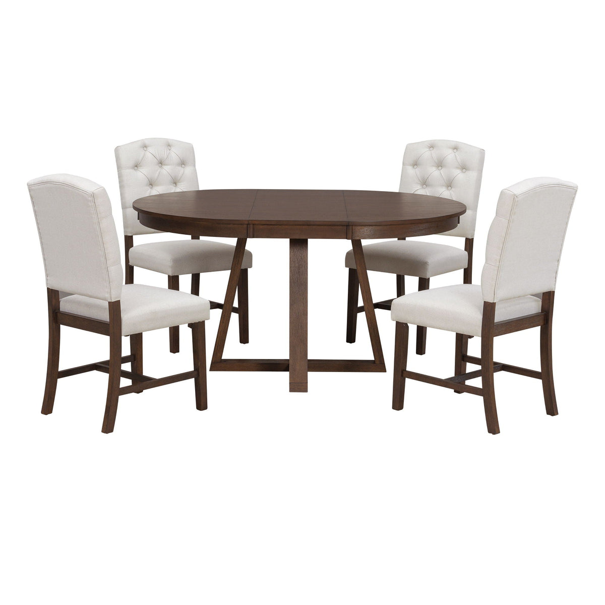 Dining Set With Leaf Round Table And 4 Upholstered Chairs