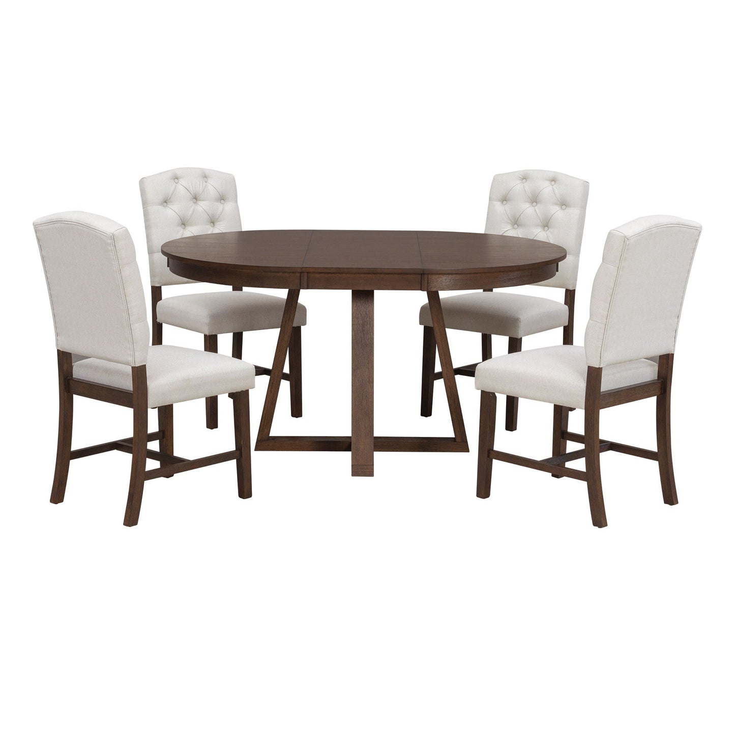 Dining Set With Leaf Round Table And 4 Upholstered Chairs