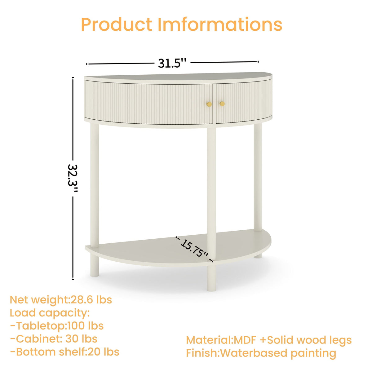 Demi Lune - Console Table With 2 Storage Drawers