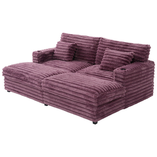 Oversized Double Chaise Lounge Sofa Bed With USB Ports And Cup Holders