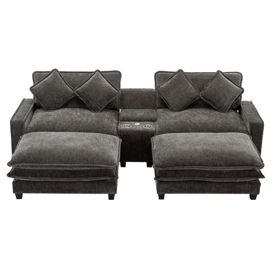 Modern Sectional Sofa With Removable Ottomans, USB Ports