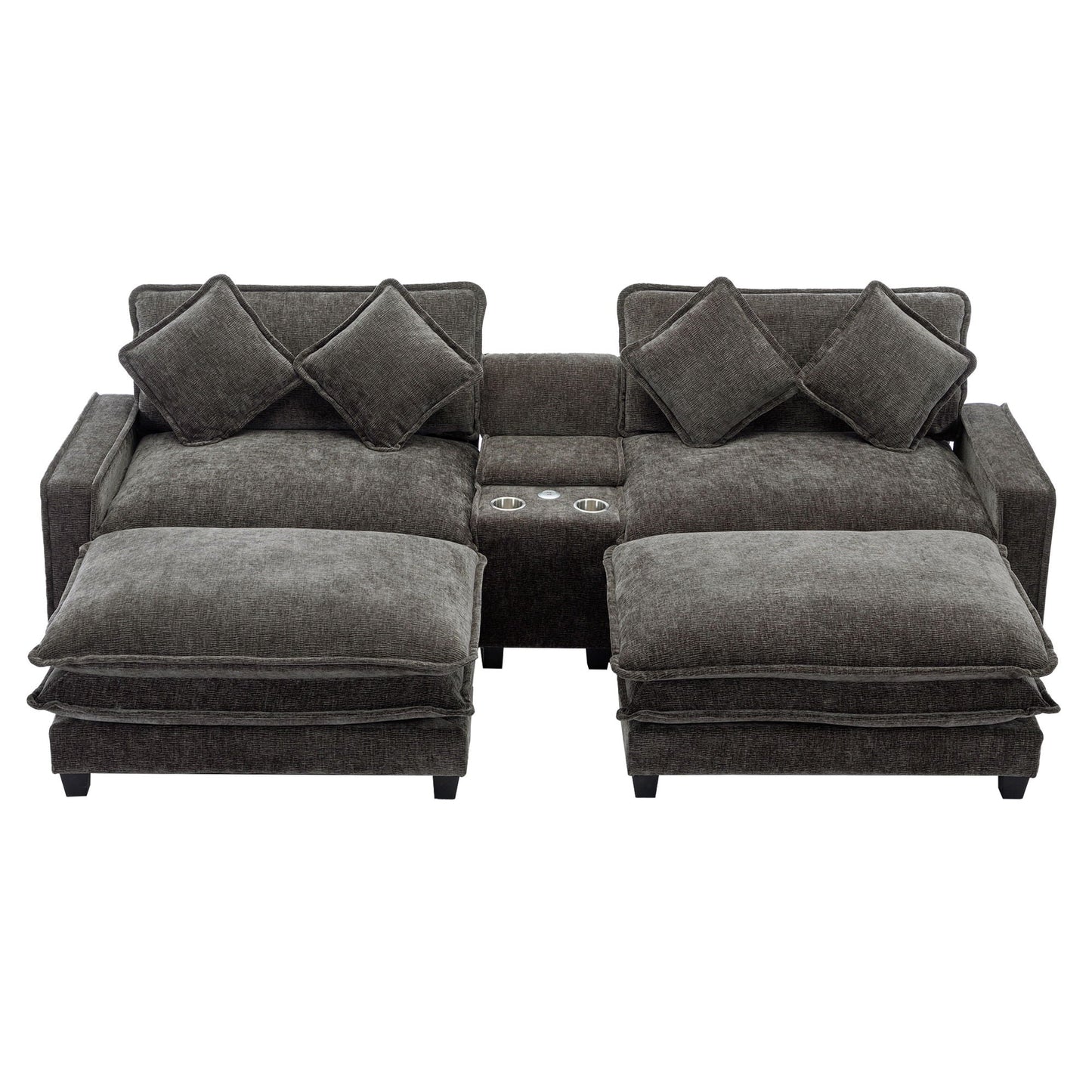 Modern Sectional Sofa With Removable Ottomans, USB Ports