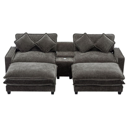 Modern Sectional Sofa With Removable Ottomans, USB Ports